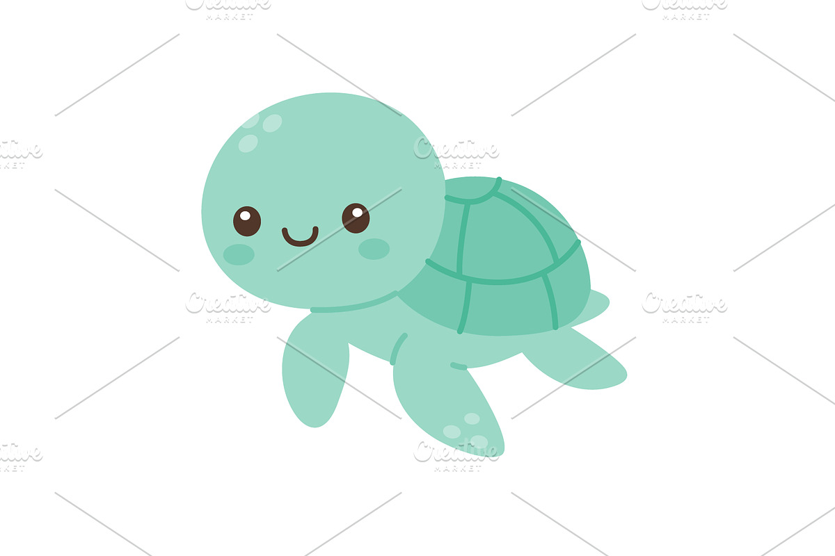 Sea turtle with smiling face. Flat, an Animal Illustration by GraphiShop