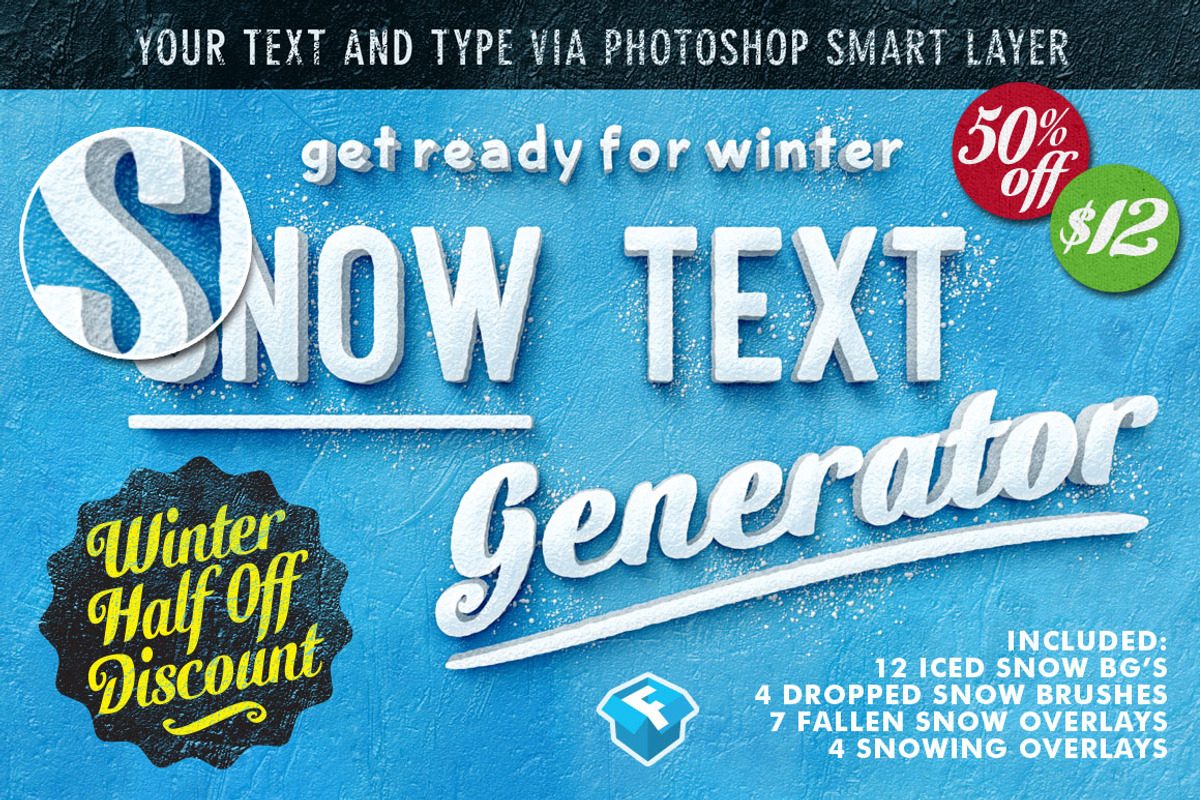 50% Off Snow Text Generator, a Layer Style Add-On by Fresh Design Elements (Photo 2 of 6)
