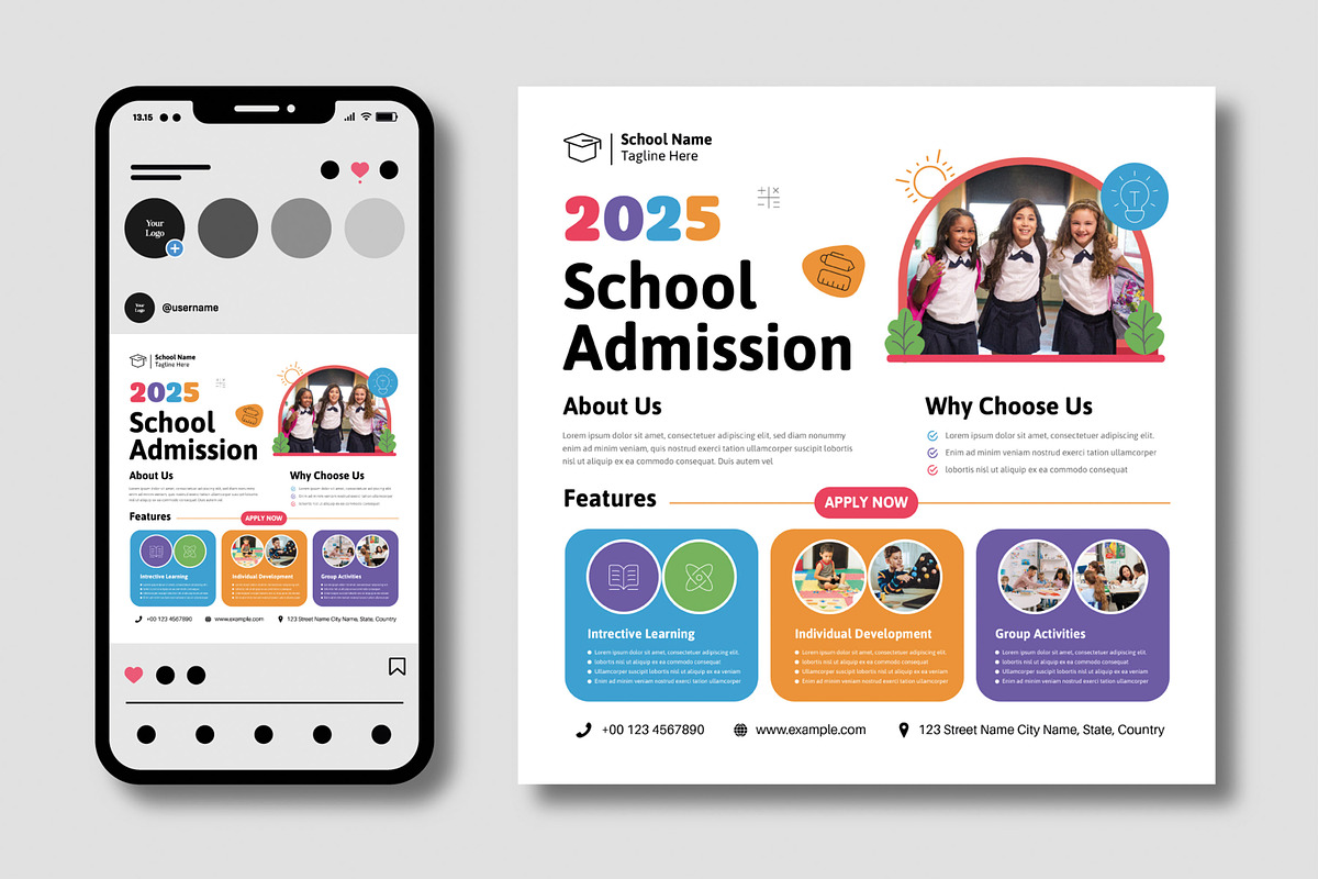 School Admission Social Media Poster, a Social Media Template by MightyDesign (Photo 1 of 7)