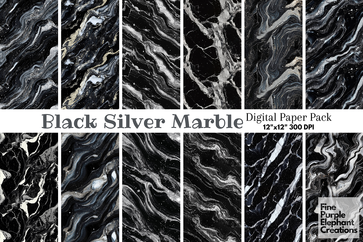 Black Silver Marble Texture, a Pattern Graphic by Fine Purple Elephant (Photo 1 of 5)