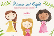 Princess & Knight Watercolor Clipart, a Decorative Illustration by LeMagiqueBoutique (Thumbnail 2 of 7)