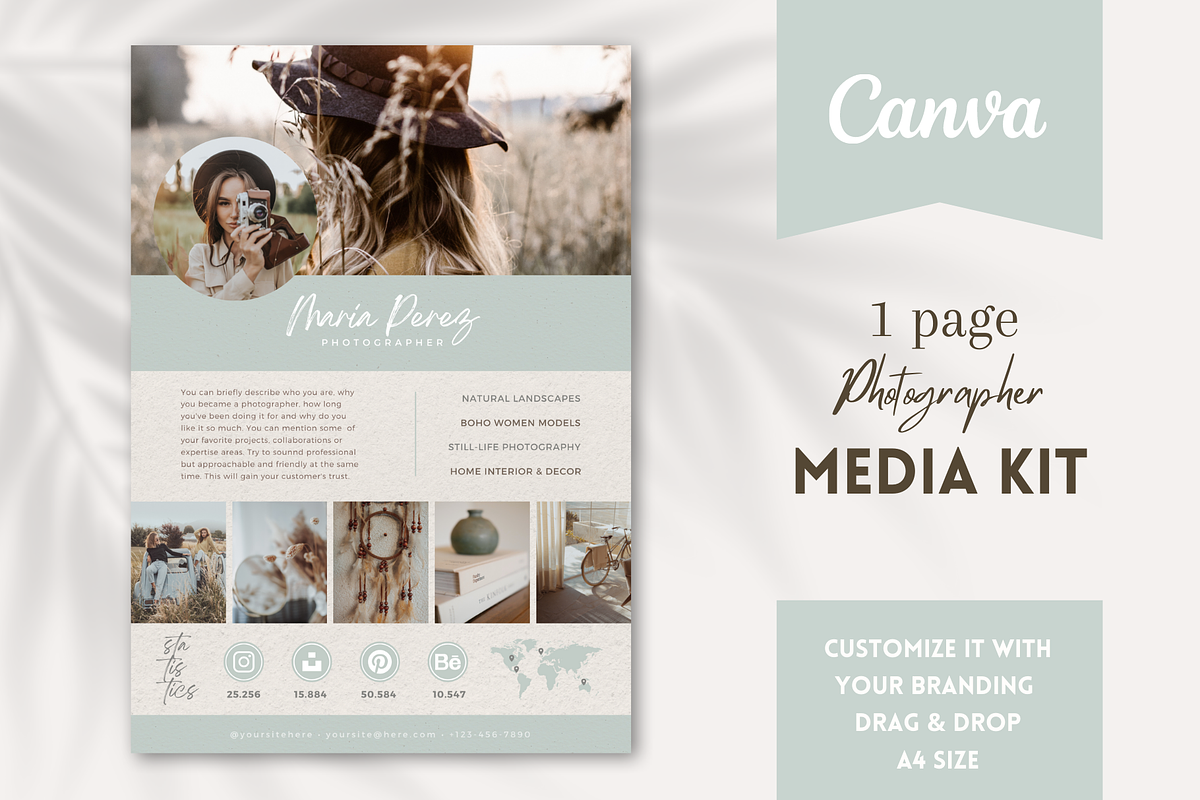 Photographer Media Kit Green Beige, a Resume Template by Golden Horizons Studio (Photo 1 of 9)