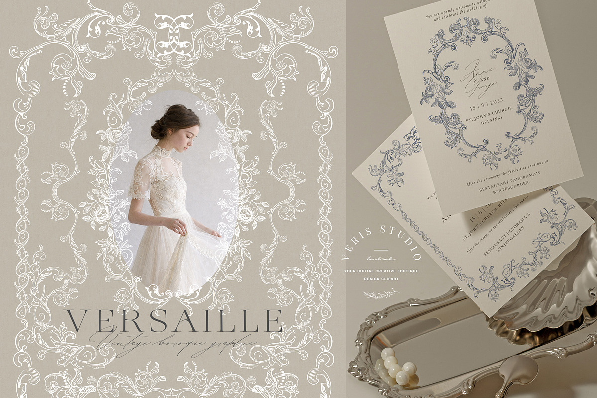 Baroque Vintage Vector Frames Crests, a Decorative Illustration by Veris Studio (Photo 1 of 14)