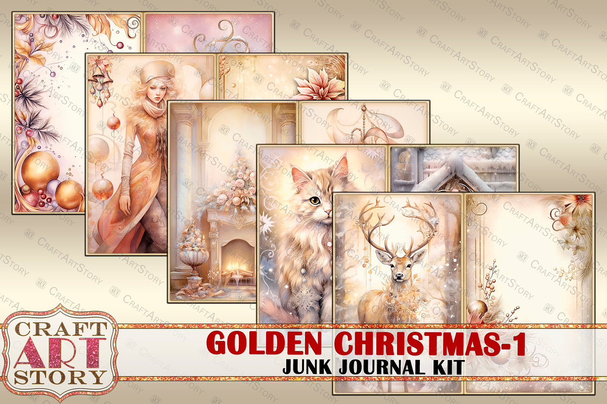 Golden Christmas-1 Junk Journal, a Transportation Illustration by CraftArtStory (Photo 2 of 6)