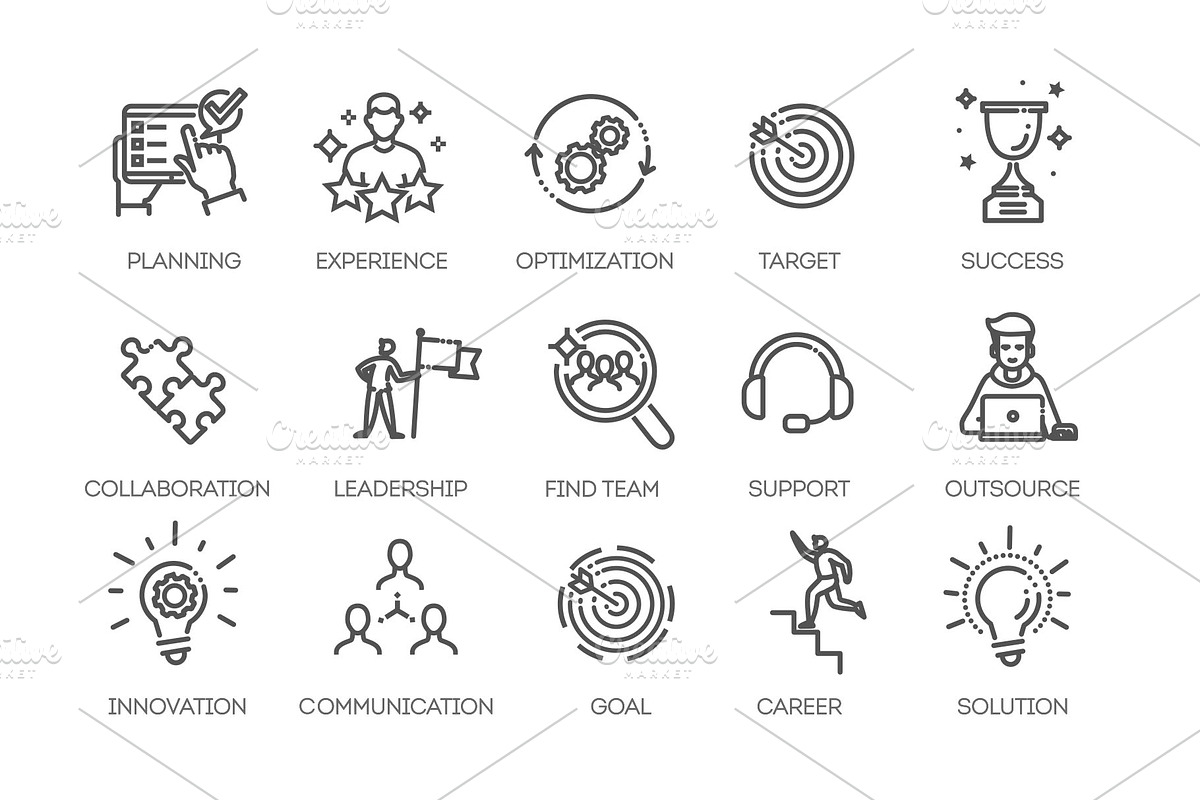 Team Work Line Icons, an Object Illustration by Tettygreen (Photo 2 of 3)