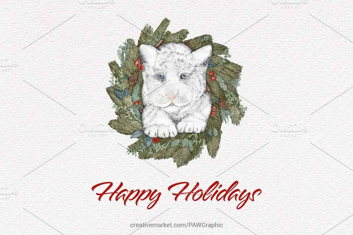 Tiger Christmas Wreath Watercolour, an Illustration by PawGraphic (Photo 11 of 12)