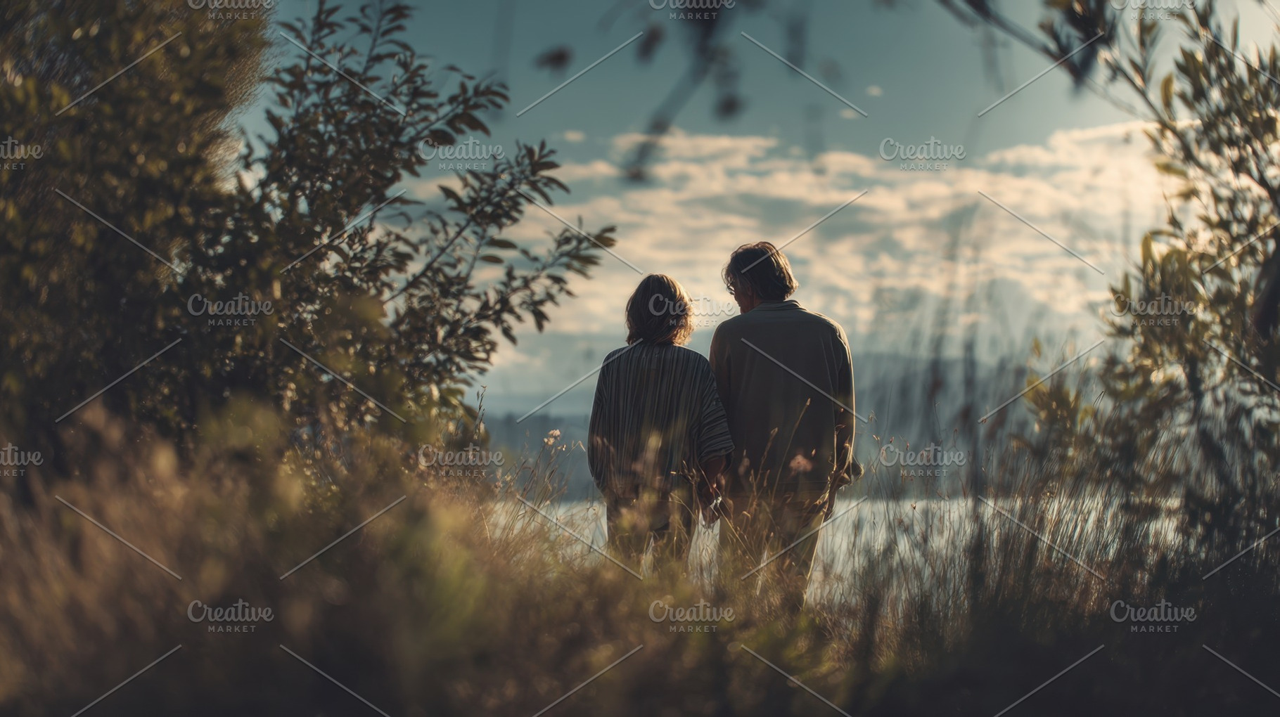 Couple walks by the water at sunset, a Photo by Beautiful things