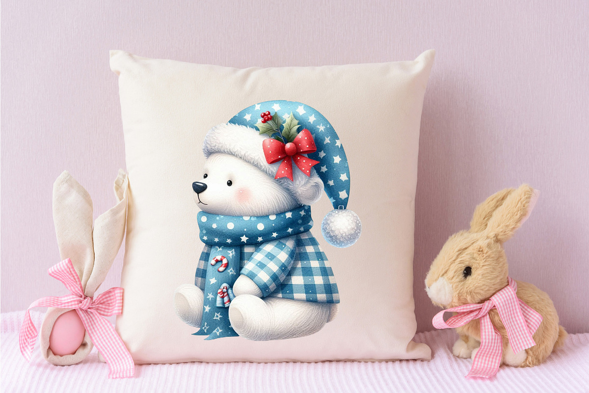 Christmas Polar Bear Blue Gingham, an Illustration by Designking (Photo 3 of 4)