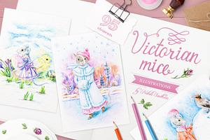 Cute Victorian mice illustrations
