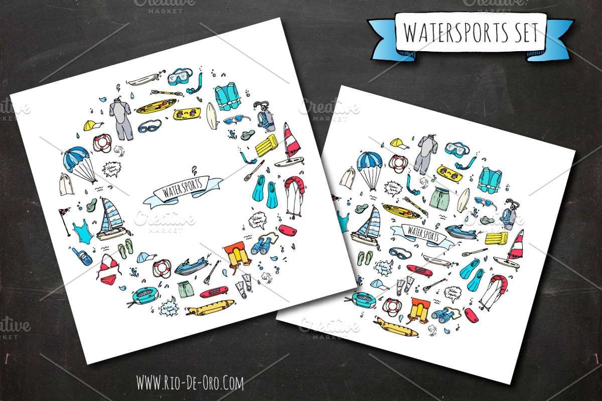 Water Sports hand drawn color icons!, an Outline Icon by Natasha-Pankina.com (Photo 3 of 5)