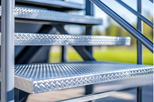 Close up of metal staircase steps, an Industrial Photo by Lermont51