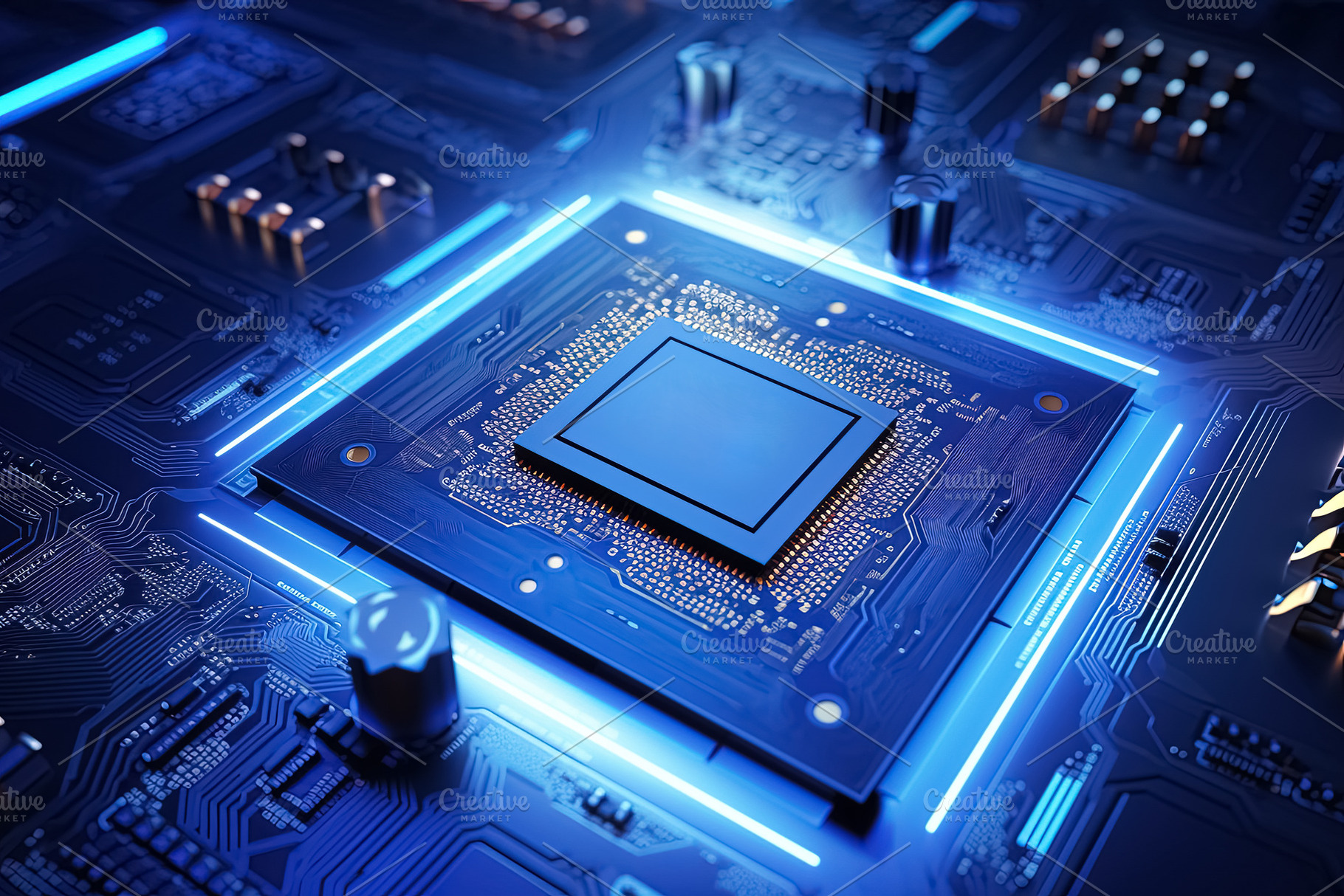 Close-up of electronic circuit board with processor. Generative, a Technology Photo by Ales Munt