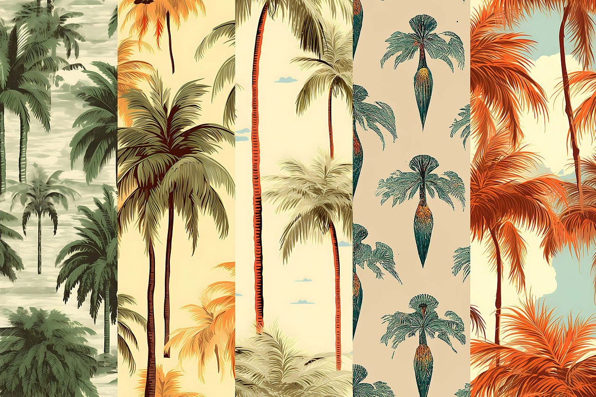 Vintage Palm Tree Repeat Patterns, a Pattern Graphic by Journal Haven (Photo 2 of 5)
