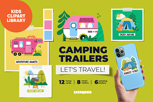 RV Camper Clipart & Printable Cards, a Transportation Illustration by Ejevyaka