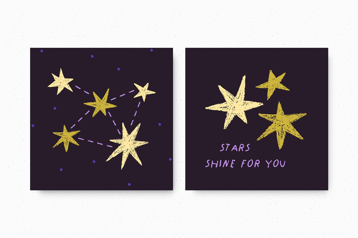 Card designs with cute doodle stars, a Background Graphic by Good Studio