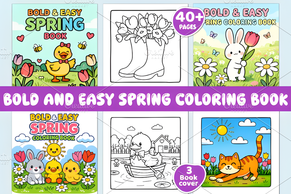 BOLD and EASY SPRING COLORING BOOK, a Decorative Illustration by Ink ...