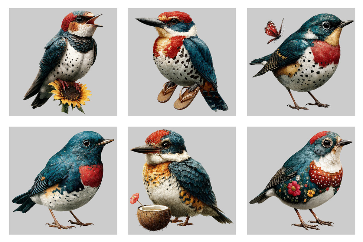 Whimsical Summer Bird Clipart, an Illustration by Black Bird Studio (Photo 3 of 5)