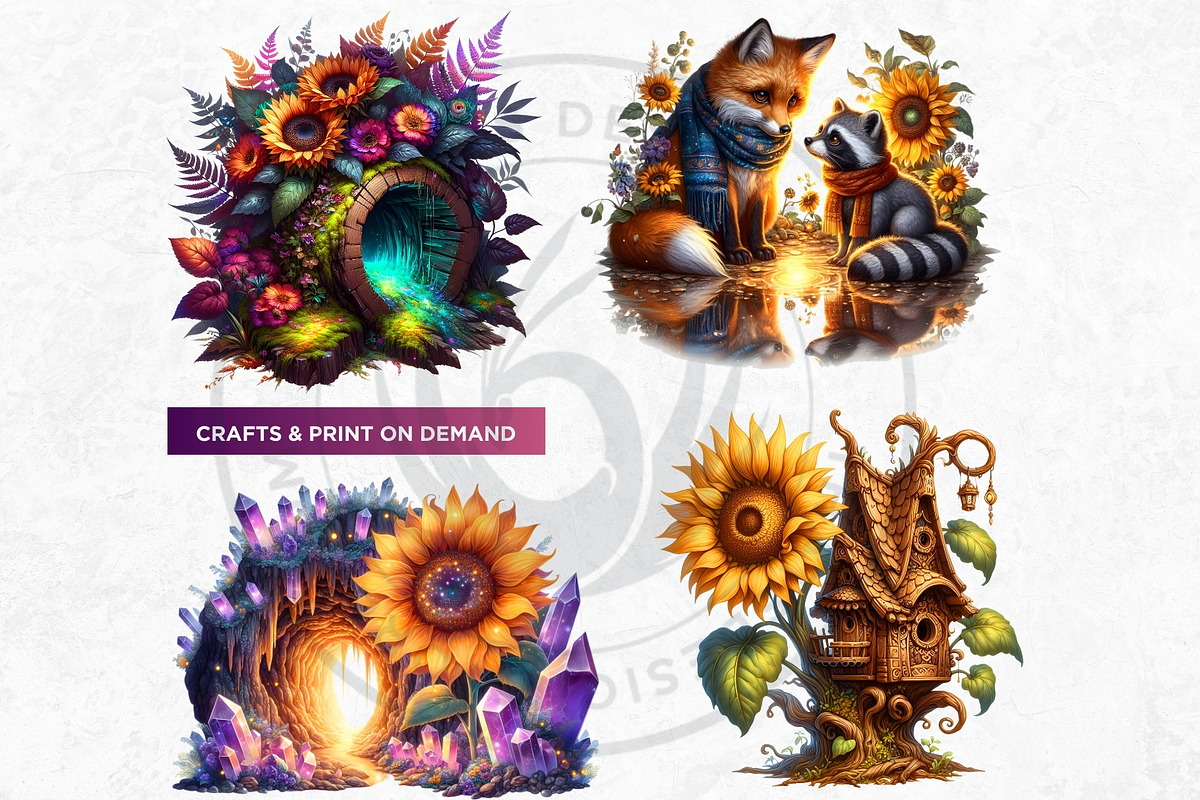 Enchanted Woodland & Sunflowers Set, a Seasonal Illustration by ThatsDesignArt (Photo 6 of 10)