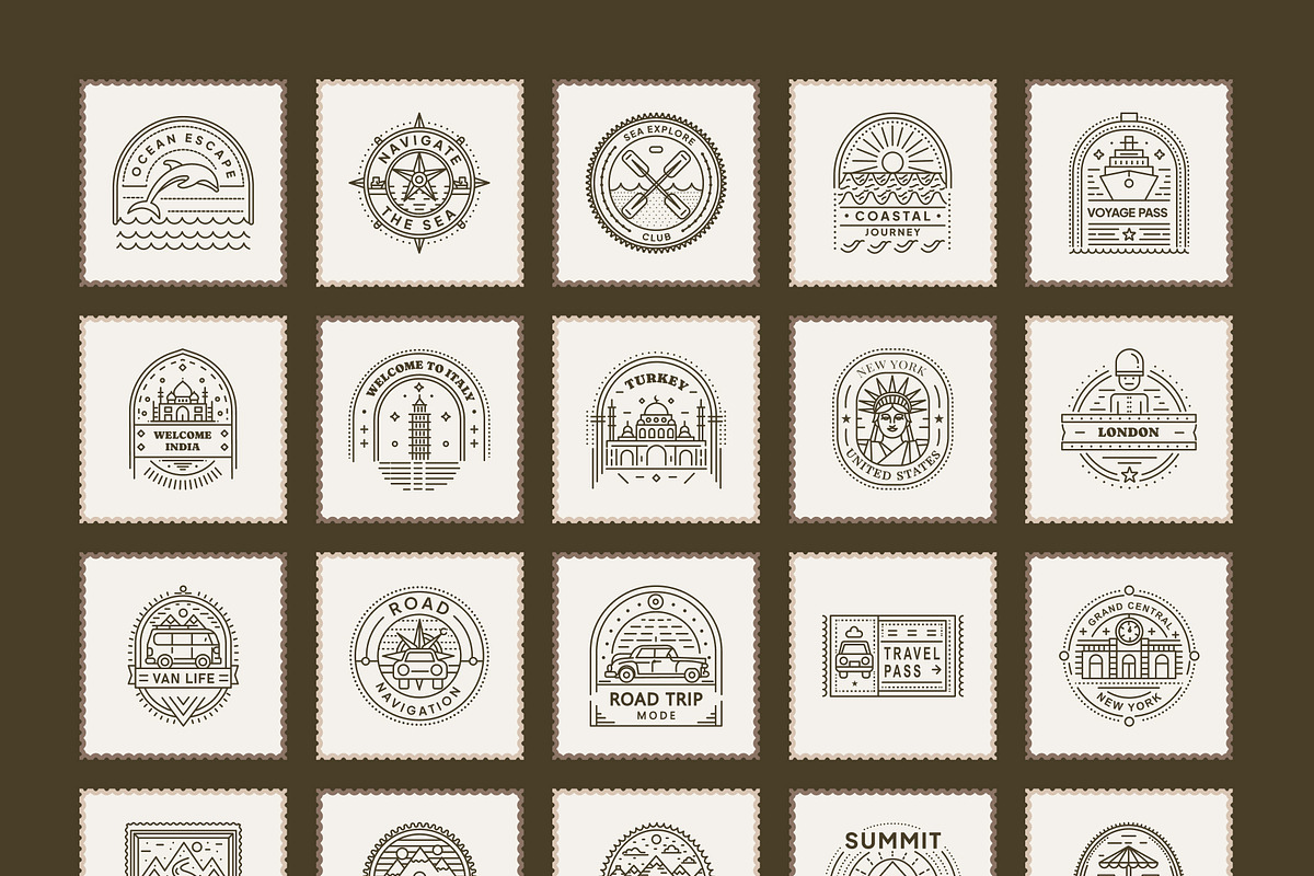150 Travel Stamps, an Outline Icon by Prosymbols (Photo 9 of 9)