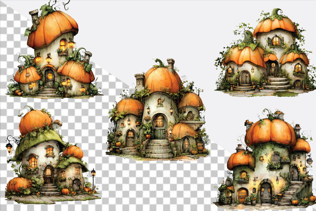 Watercolor Pumpkin Houses Clipart, an Illustration by SVGArt (Photo 2 of 9)