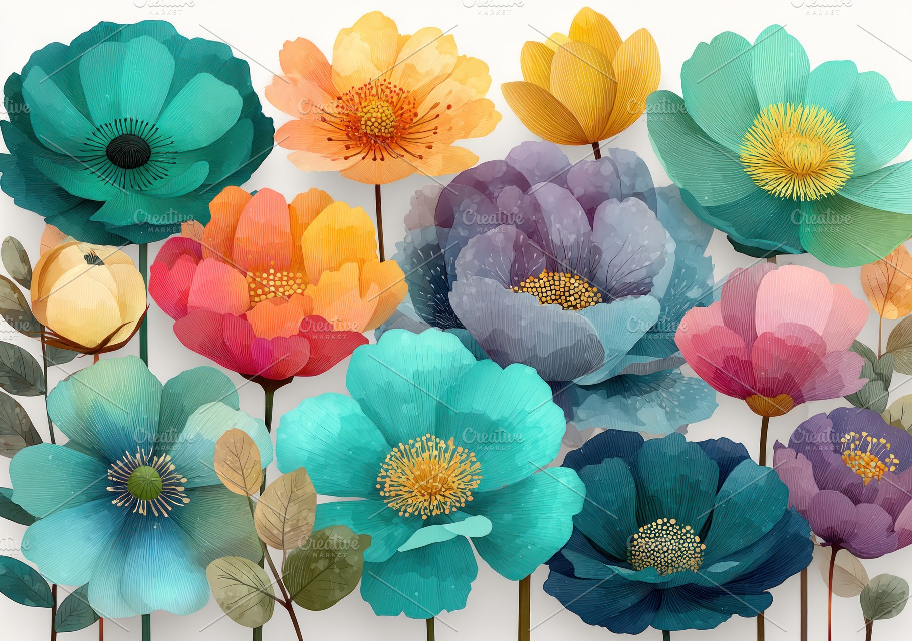 Whimsical garden of colorful abstract flowers with textured peta, a Nature Photo by José Manuel Gelpi