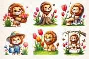 Watercolor Cute Spring Lion Clipart, an Illustration by Dream Creation (Thumbnail 4 of 5)