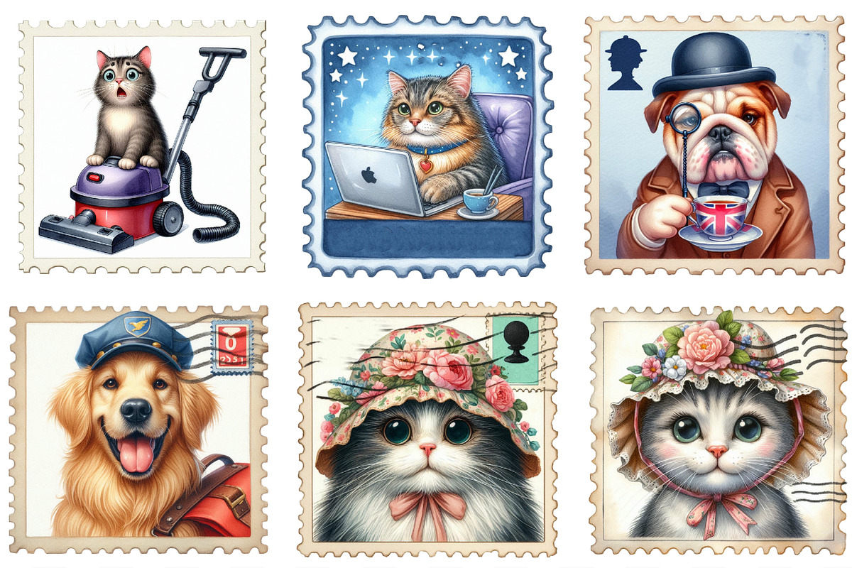 Funny Dog and Cat Postage Stamps, an Illustration by Designking (Photo 2 of 4)
