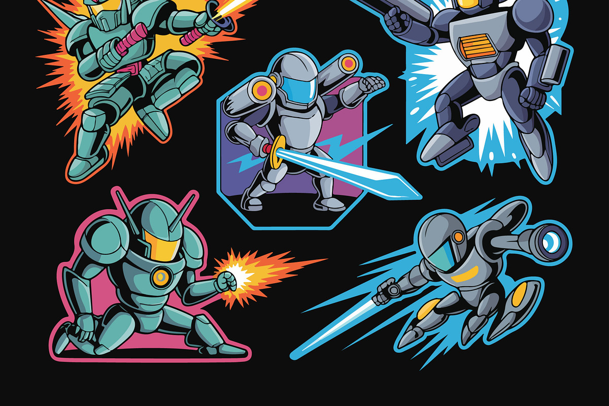 Robot Warrior Sticker Design, an UI Kit Template by MightyDesign (Photo 3 of 6)