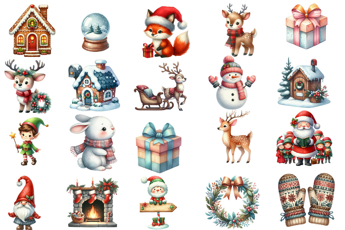 Cute Christmas watercolor clipar, an Illustration by Designworld (Photo 2 of 6)