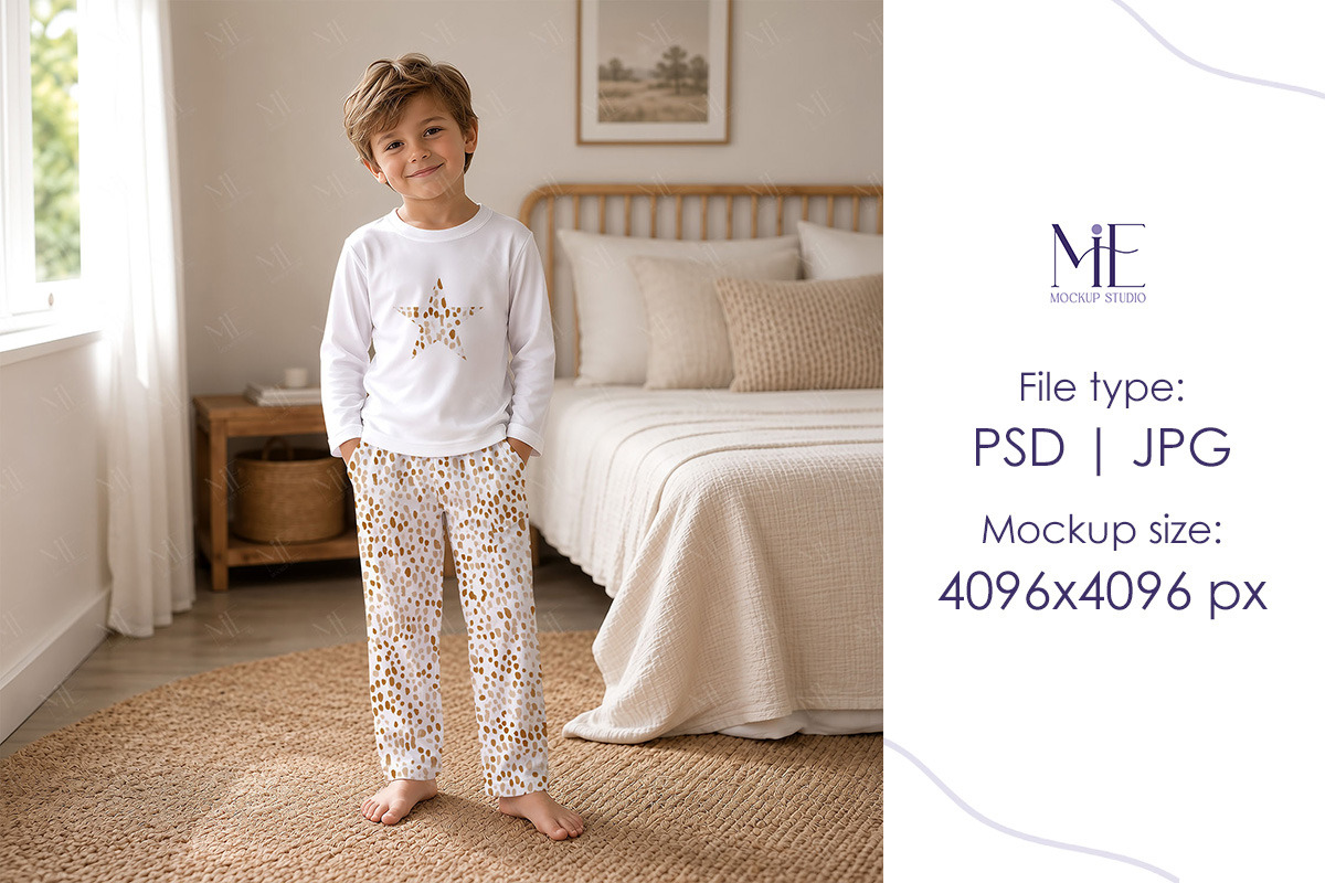 Kids Pajama Mockup Two Piece Pajama, a Shirt Mockup by Mie Mockup Studio (Photo 6 of 7)