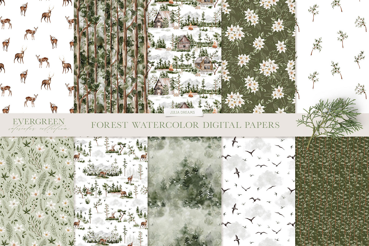 Evergreen Watercolor Forest, an Animal Illustration by Julia Dreams (Photo 6 of 10)