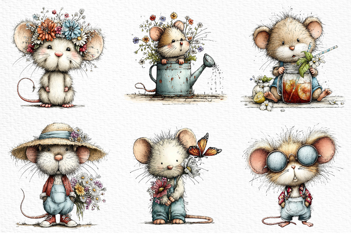 Whimsical Summer mouse Clipart, an Illustration by Craft Nest (Photo 4 of 12)