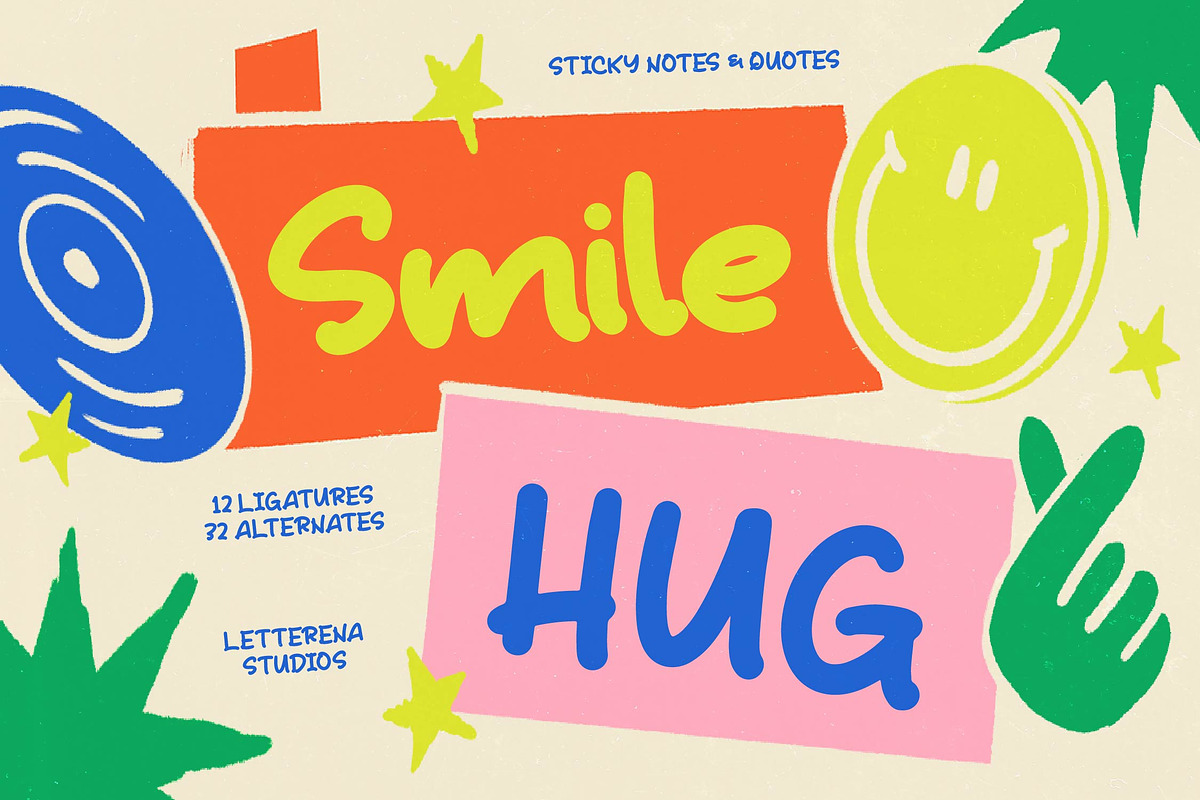 Smile Hug Sticky Notes Font, a Script Font by Letterena Studios Script (Photo 1 of 15)