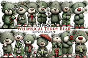 Whimsical Spring Teddy Bear Clipart, an Illustration by Pixels.Craft (Thumbnail 1 of 5)