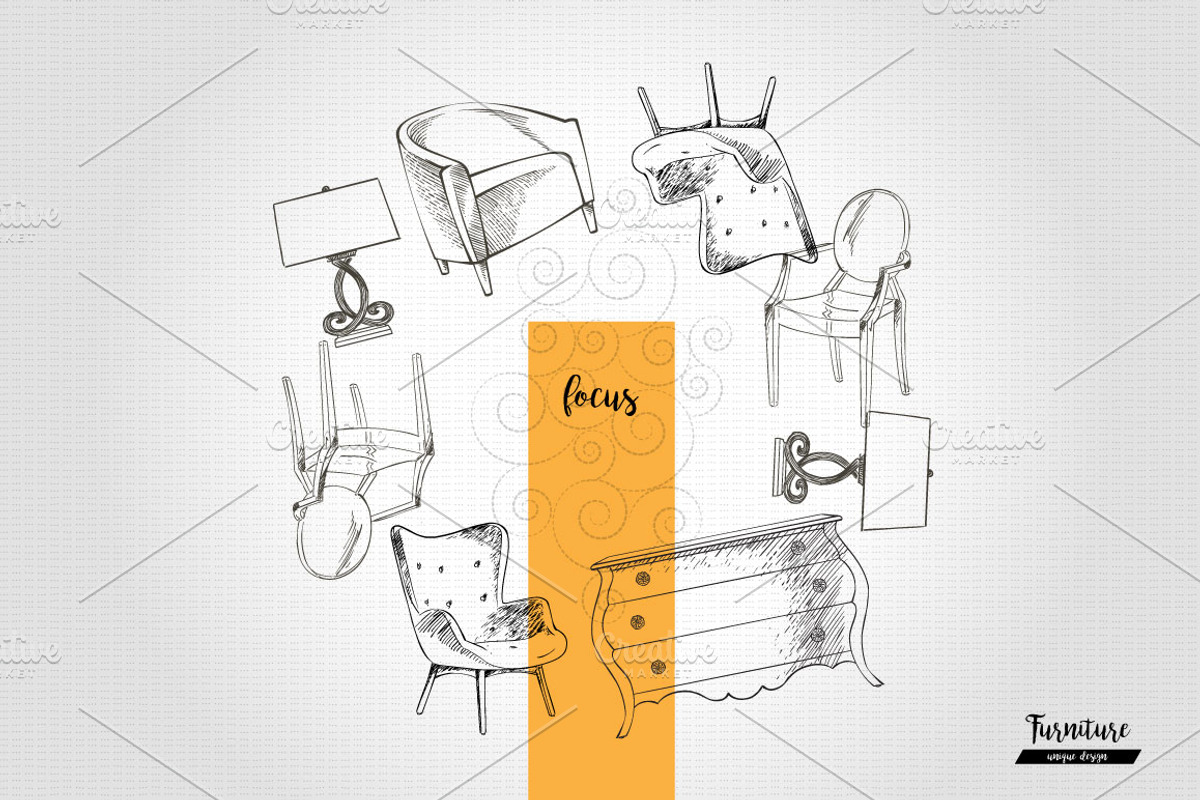 Furniture Hand drawn Vector set, a Decorative Illustration by Alltruecolours (Photo 4 of 5)
