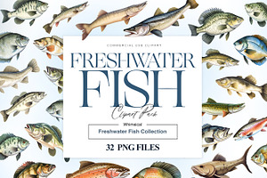 Freshwater Fishing Clipart, Bass PNG, an Animal Illustration by BrushstrokeArtGB