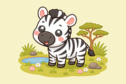 Cartoon Zebra in African Savanna, an Animal Illustration by Artpon Illustration (Thumbnail 2 of 3)