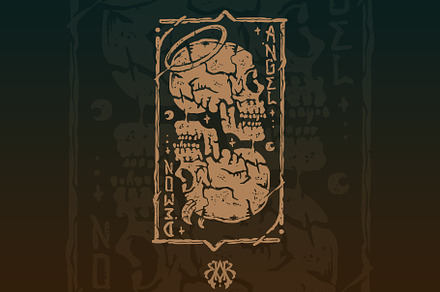 The Angel and Demon Skull Distressed, an Object Illustration by Krizvector Artwork Shop