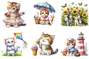 Cute Summer Kittens Clipart Bundle, an Illustration by DreamArtGraphic (Thumbnail 2 of 4)