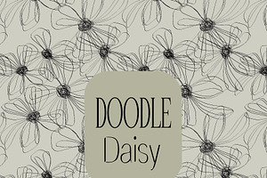Doodle black white flowers daisy