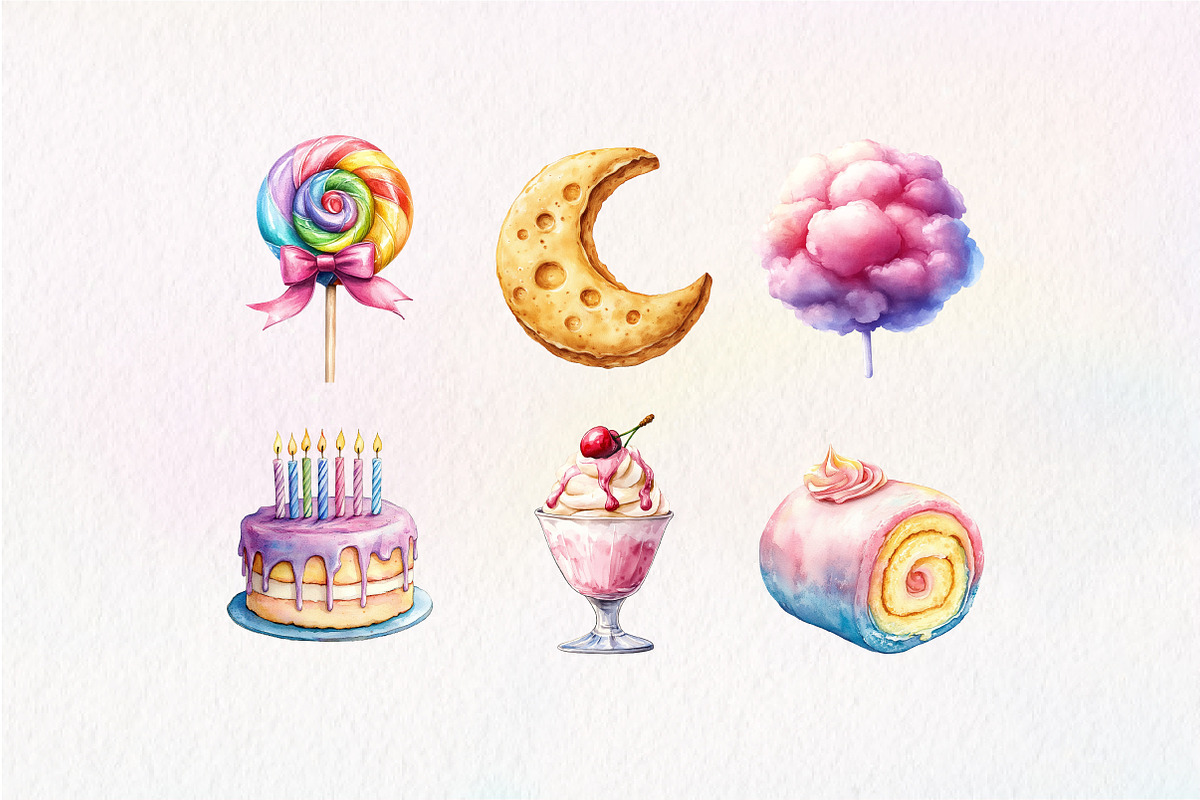 Watercolor Pastel Sweets Clipart, an Illustration by Dream Creation (Photo 2 of 6)