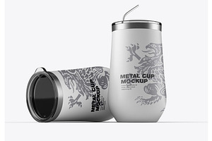 Set Steel Travel Cup Mockup