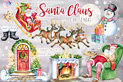 Santa Claus Sleigh Clipart set, an Illustration by SimpleWishesArt (Thumbnail 1 of 6)