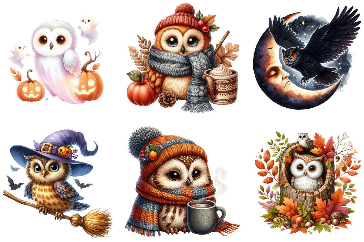 Fall Owl Halloween Owl Clipart, an Illustration by DreamArtGraphic (Photo 3 of 4)