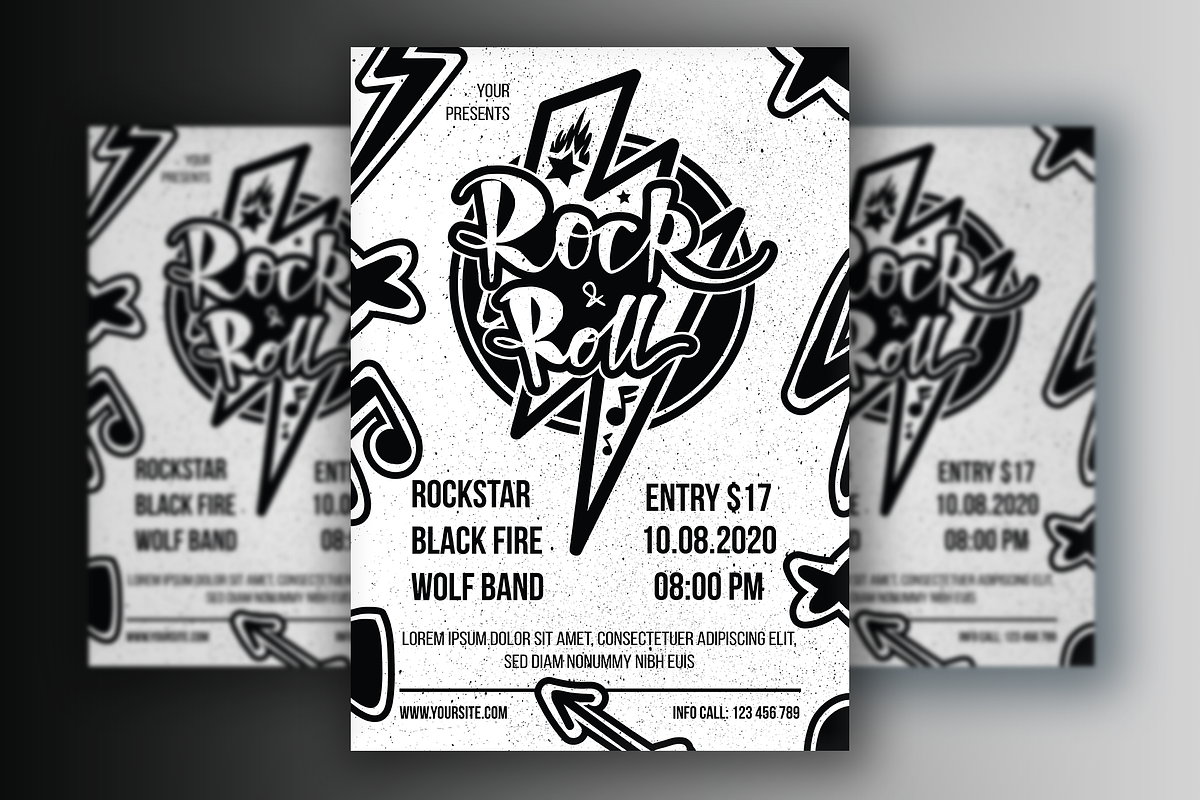 Monochrome Rock 'n' Roll  Poster, a Flyer Template by barsrsind