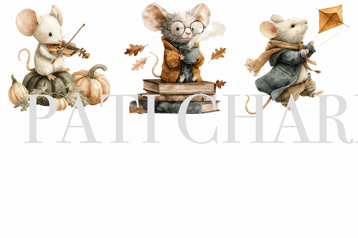 40 Autumn Mouse Clipart, an Animal Illustration by Pati Charm Studio (Photo 3 of 9)