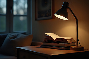 Reading Corner With Lamp And Textboo, a Photo by LOGOCREATIVE