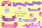 Pink Watercolor Banners, an Illustration by LittleAcornGraphics (Thumbnail 4 of 4)
