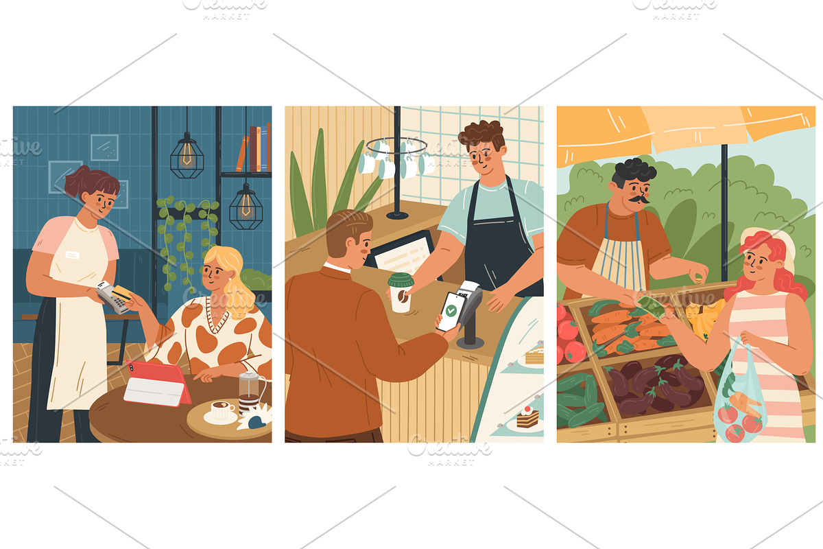 People making payments in different, a Technology Illustration by vectorpointstudio