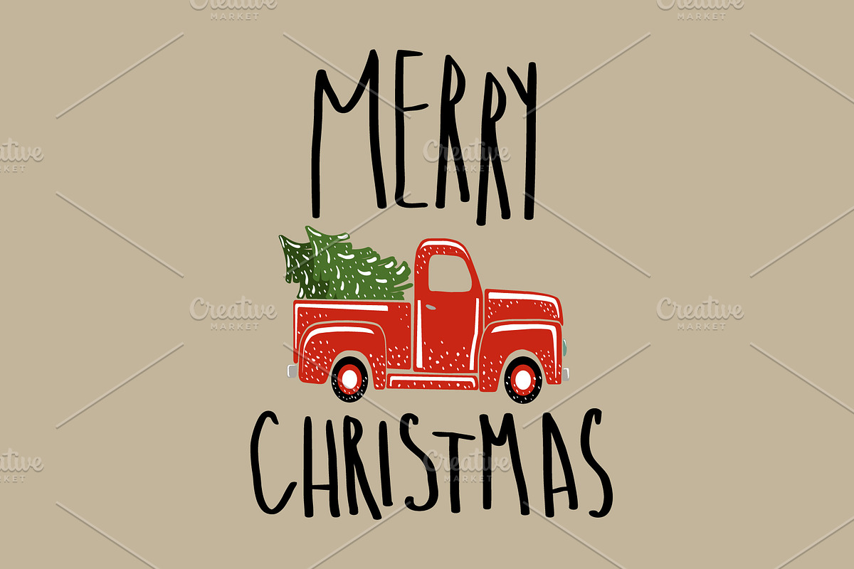 Christmas vintage retro truck., an Object Illustration by DeShoff Art (Photo 1 of 2)